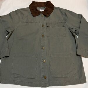 Vigoss Olive 100% Cotton Barn Jacket with Chocolate Corduroy Collar L NWT